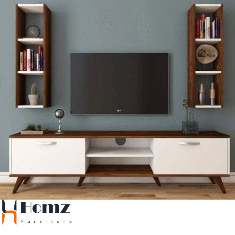 TV Unit  120×30×50  cm - White &  Brown